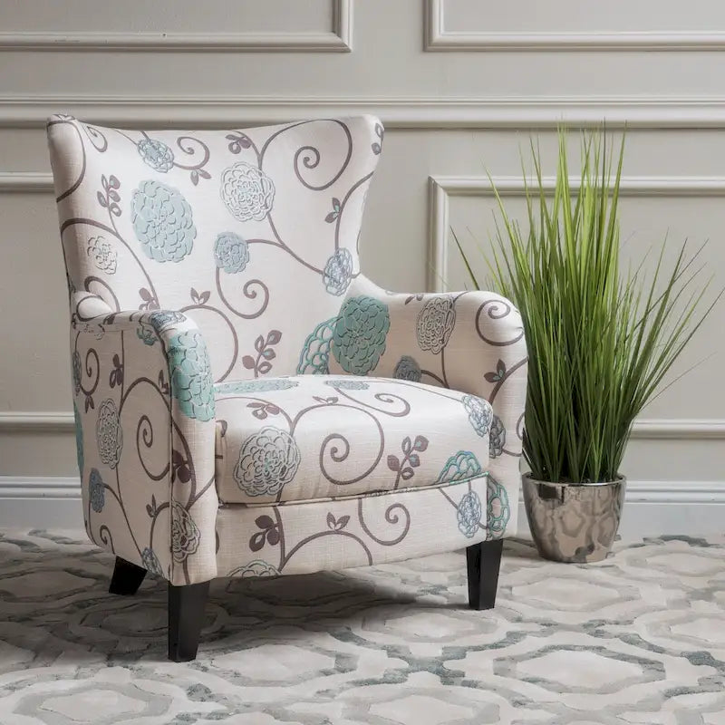 Modern Retro 30.25 Gestoffeerde Fauteuil met Hoge Rugleuning en Houten Poten voor de Woonkamer