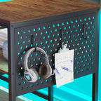 L Shaped Computer Desk Gaming Desk Keyboard Tray Power Outlets & LED