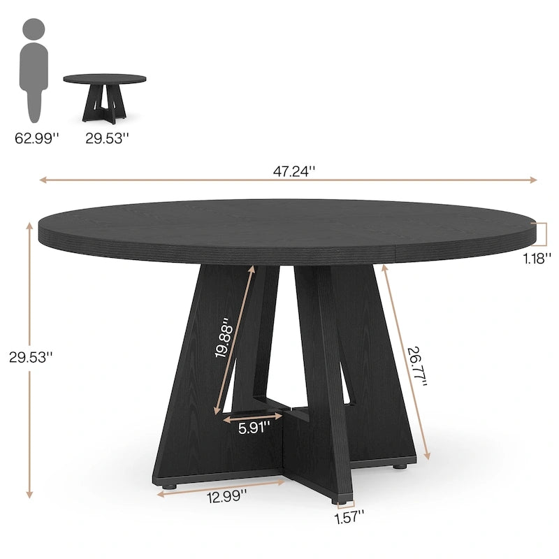 47 inch ronde eettafel voor 4 personen, houten keukentafel voor keuken, eetkamer en woonkamer - N.v.t.
