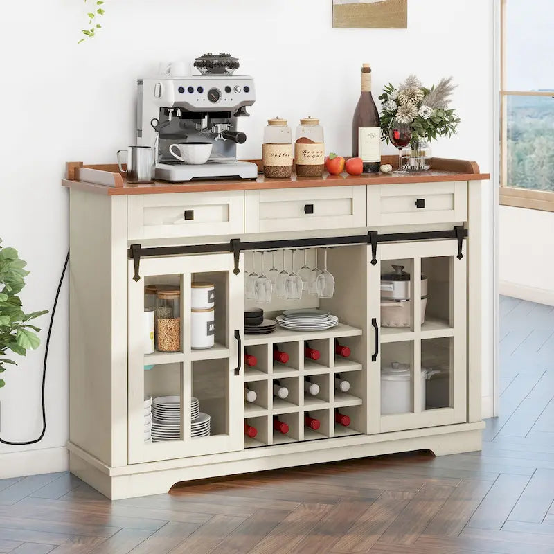 53-inch buffetkast met schuifdeuren, koffiebar, wijnrek en opbergruimte voor de keuken