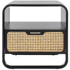 Nachtkastje met 1 lade, rotanpanelen en open schap