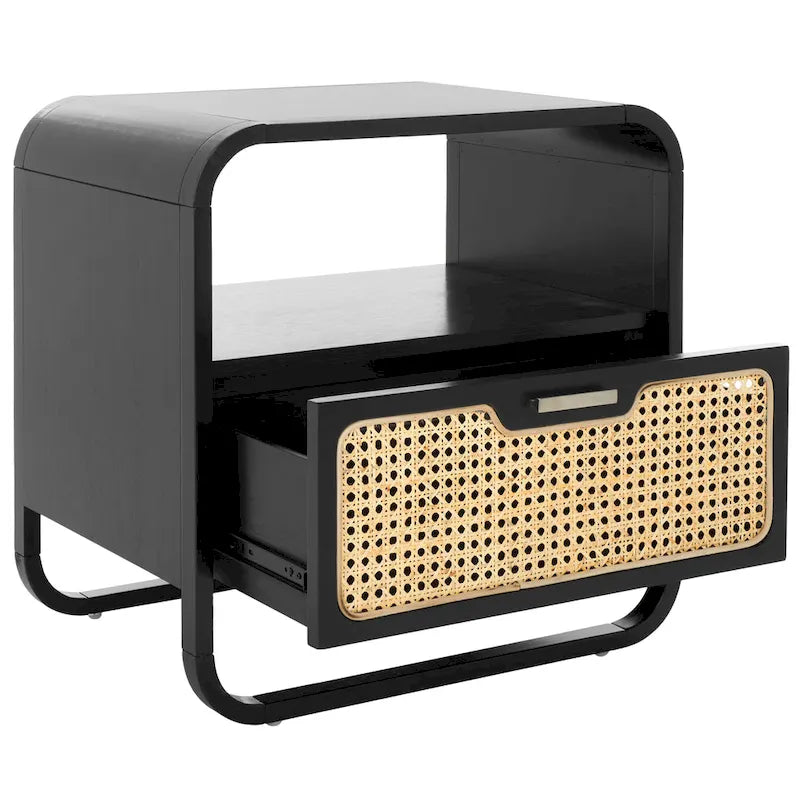 Nachtkastje met 1 lade, rotanpanelen en open schap
