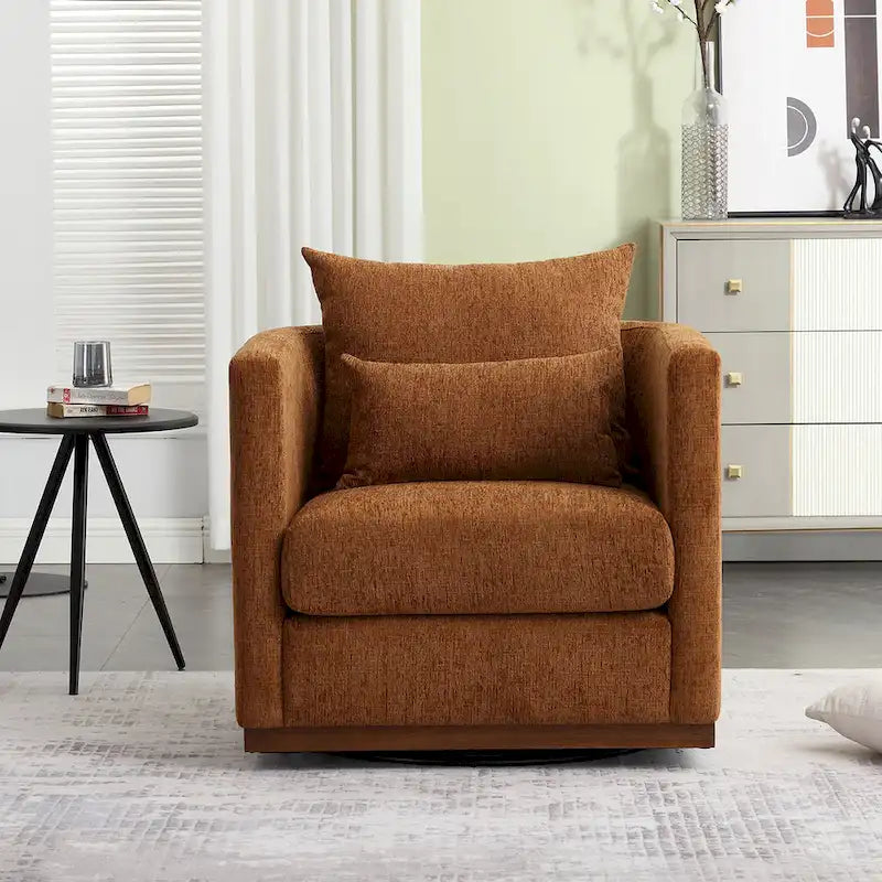 Chenille Draaibare Fauteuil met Metalen Onderstel