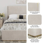 Gestoffeerd bed met ribfluwelen frame, wingback hoofdeinde en hoog voeteneinde (Queen/King size)