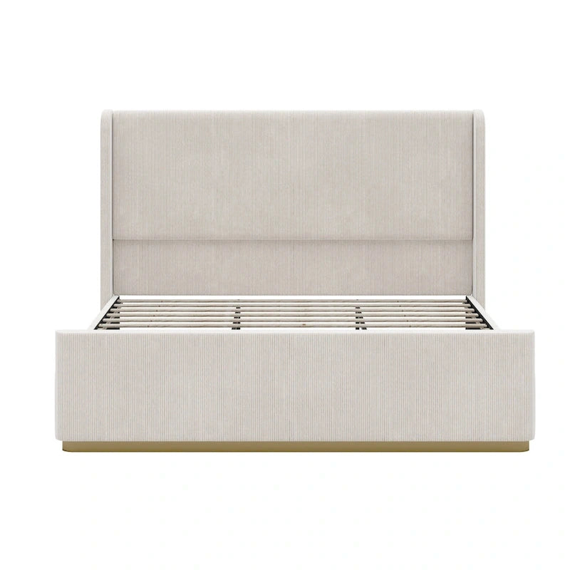 Gestoffeerd bed met ribfluwelen frame, wingback hoofdeinde en hoog voeteneinde (Queen/King size)