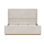 Gestoffeerd bed met ribfluwelen frame, wingback hoofdeinde en hoog voeteneinde (Queen/King size)