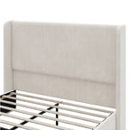 Gestoffeerd bed met ribfluwelen frame, wingback hoofdeinde en hoog voeteneinde (Queen/King size)