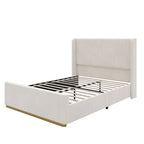 Gestoffeerd bed met ribfluwelen frame, wingback hoofdeinde en hoog voeteneinde (Queen/King size)