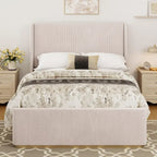 Gestoffeerd bed met ribfluwelen frame, wingback hoofdeinde en hoog voeteneinde (Queen/King size)