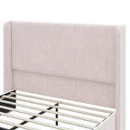 Gestoffeerd bed met ribfluwelen frame, wingback hoofdeinde en hoog voeteneinde (Queen/King size)