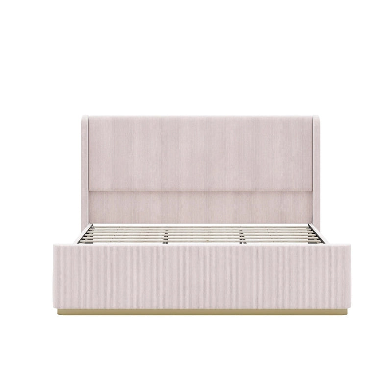 Gestoffeerd bed met ribfluwelen frame, wingback hoofdeinde en hoog voeteneinde (Queen/King size)