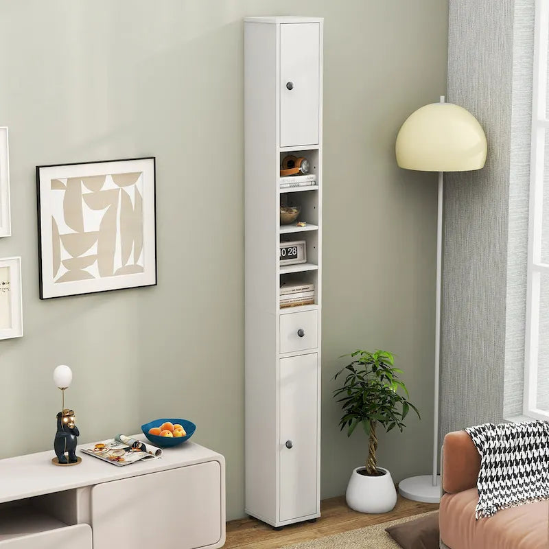 Slanke hoge badkamerkast met lade