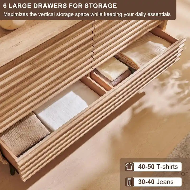 Dressoir met 6 laden en gegroefde voorpanelen