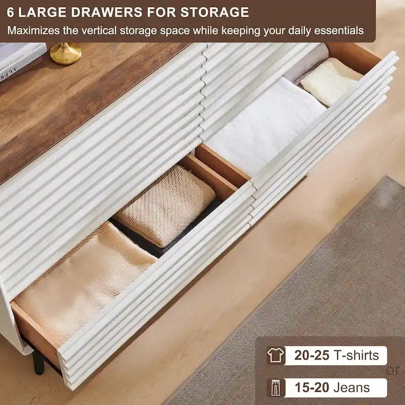 Dressoir met 6 laden en gegroefde voorpanelen