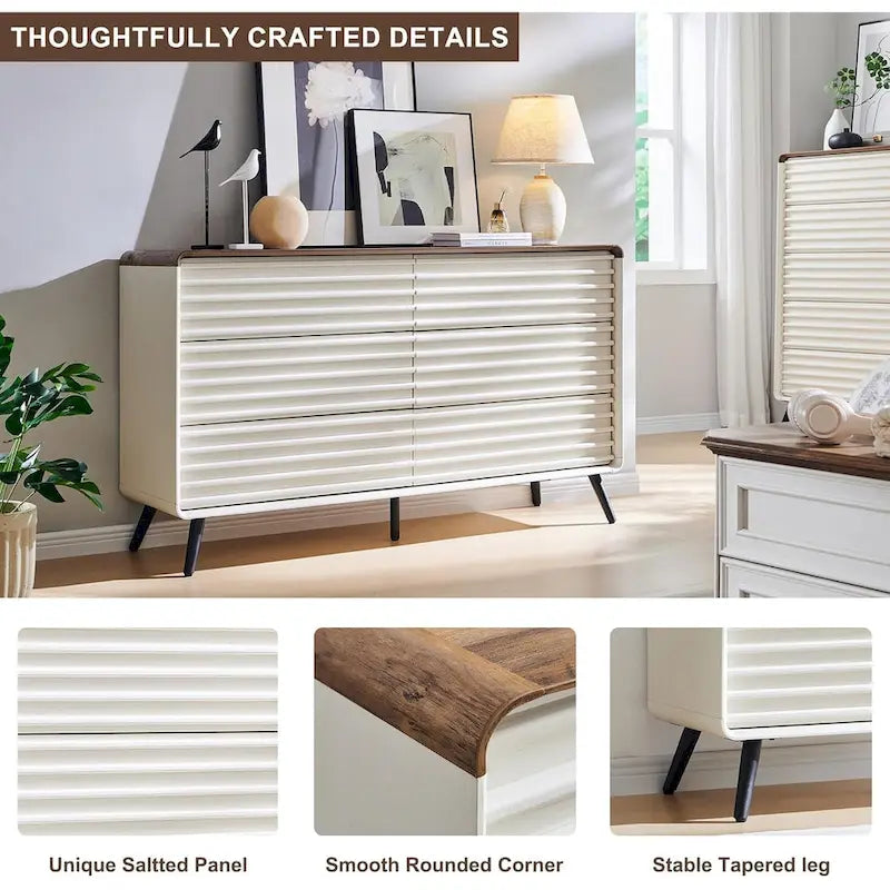 Dressoir met 6 laden en gegroefde voorpanelen