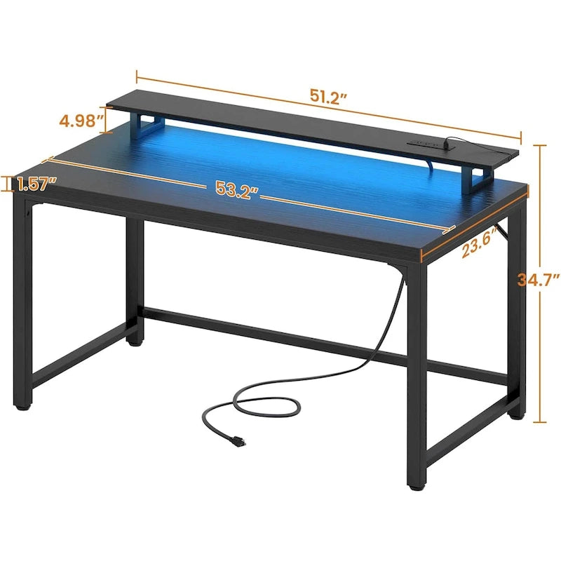 55-inch computerbureau met stopcontacten en ledlichtstrip
