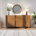 Moderne geometrische ladekast met 6 lades, brede opbergkast met halve cirkelaccenten voor slaapkamer en woonkamer