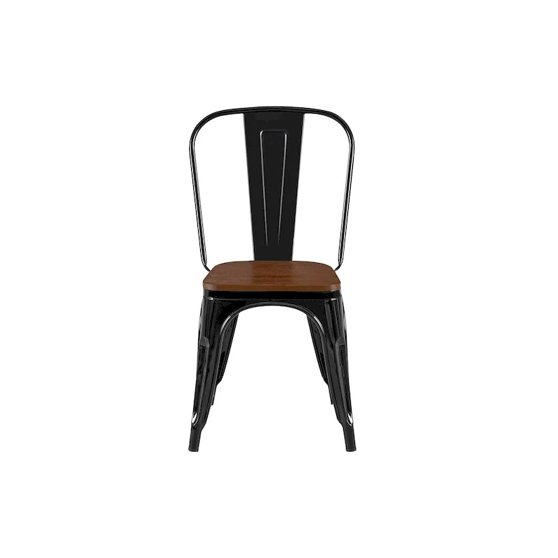 Wooden Seat Industrial Metal Stackable Dining Chair Set