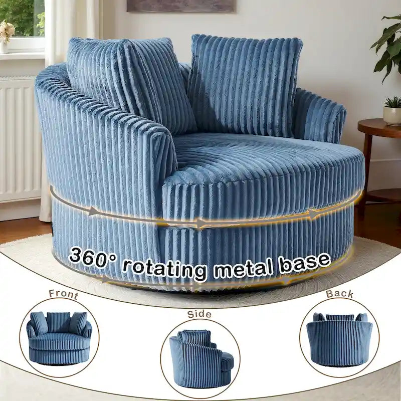 Oversized 43" B brede pluche fluwelen draaibare tonvormige stoel met verzonken armleuningen