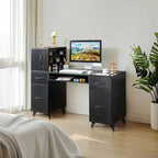 Computerbureau van 55 inch met planken, laden en kastje