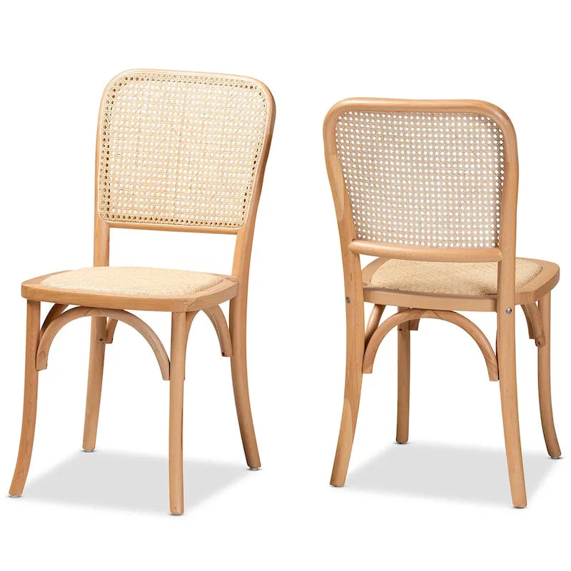Neah Mid-Century Modern 2-delige eetkamerstoelset van gevlochten rotan en hout