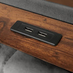 Grey Full Size Upholstered Platform Bed with Hydraulic Storage, LED, and USB Charging