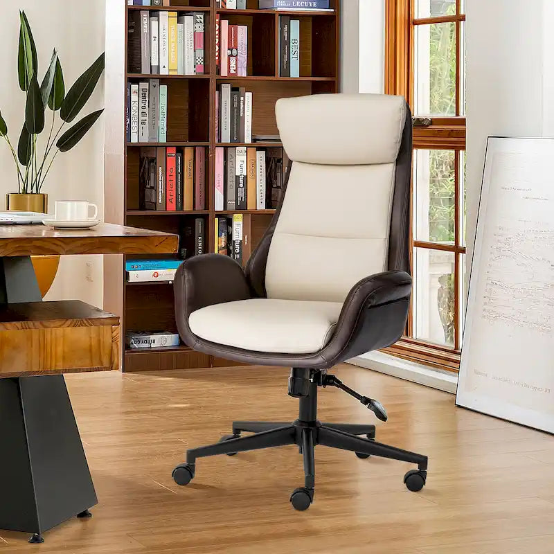 Glitzhome 48-inch Mid-century Adjustable Swivel Faux Leather Office Chair