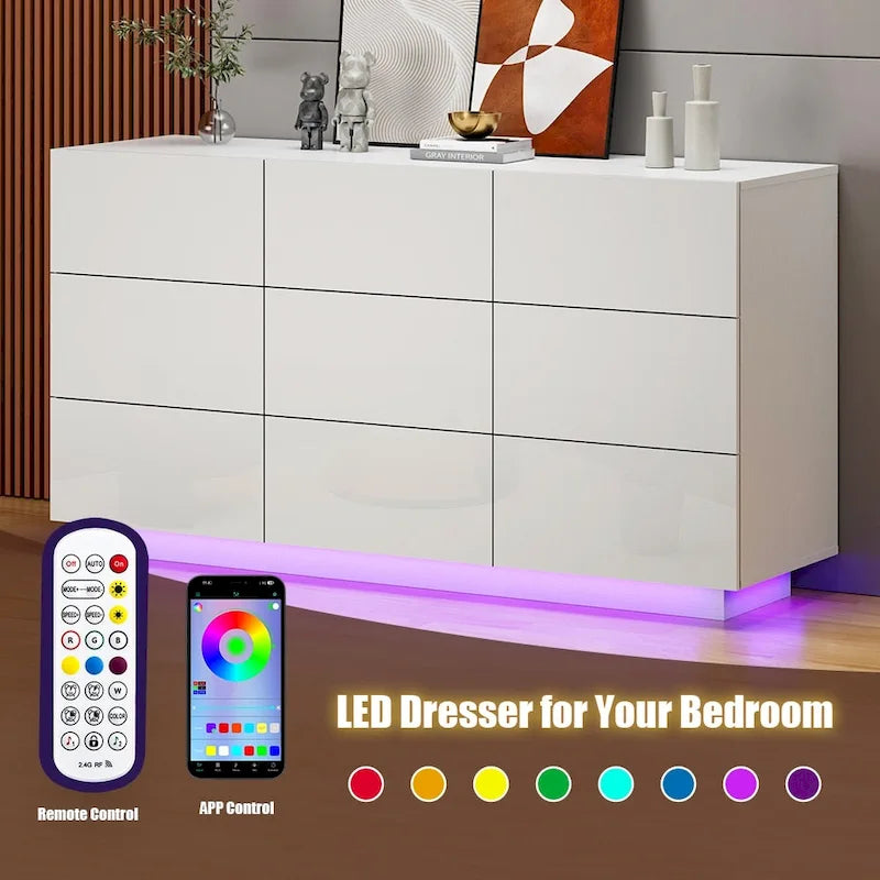 9 Drawers Chest Of Dresser Storage Tower Cabinet Bedroom Organizer with Light
