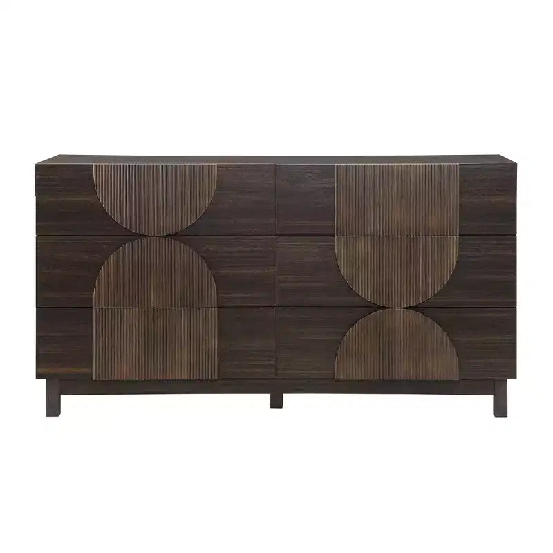 Moderne geometrische ladekast met 6 lades, brede opbergkast met halve cirkelaccenten voor slaapkamer en woonkamer