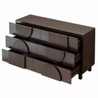 Moderne geometrische ladekast met 6 lades, brede opbergkast met halve cirkelaccenten voor slaapkamer en woonkamer