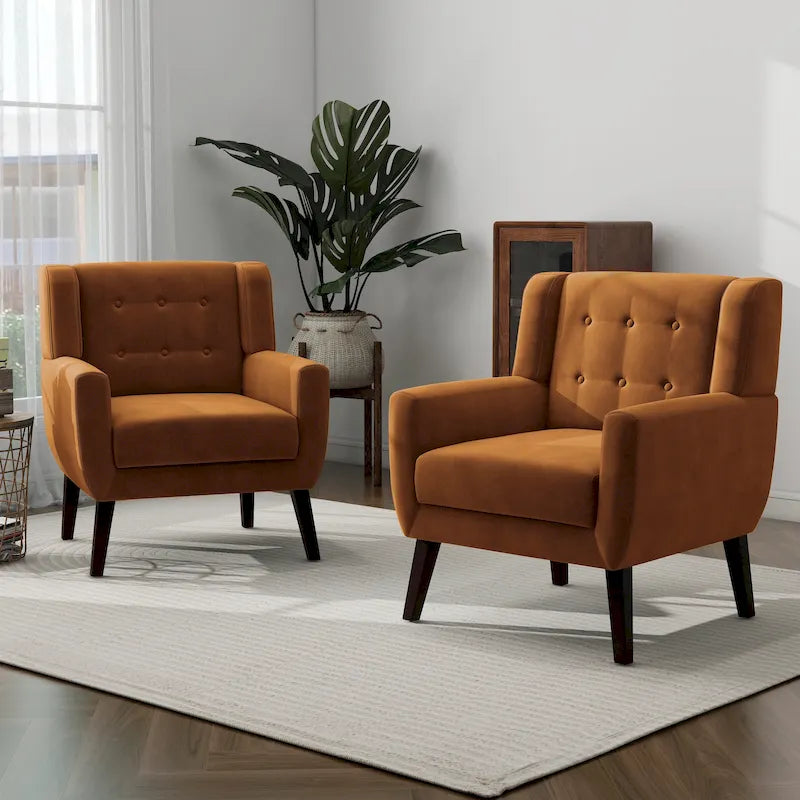 Set van 2 fluwelen accentstoelen voor in de woonkamer, gestoffeerde fauteuil