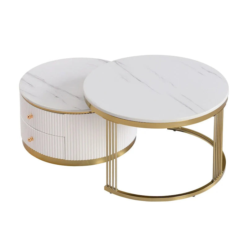 2-delige witte ronde koffietafelset met lades