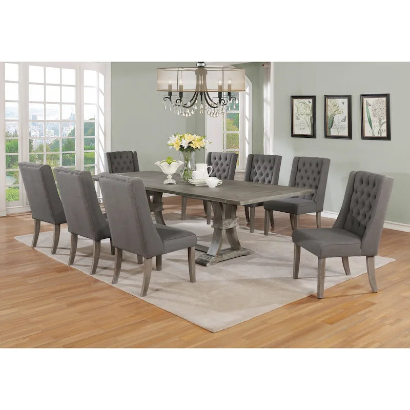 Best Quality Furniture 9-delige rustieke, uitschuifbare grijze eetkamerset