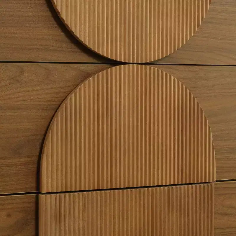 Moderne geometrische ladekast met 6 lades, brede opbergkast met halve cirkelaccenten voor slaapkamer en woonkamer