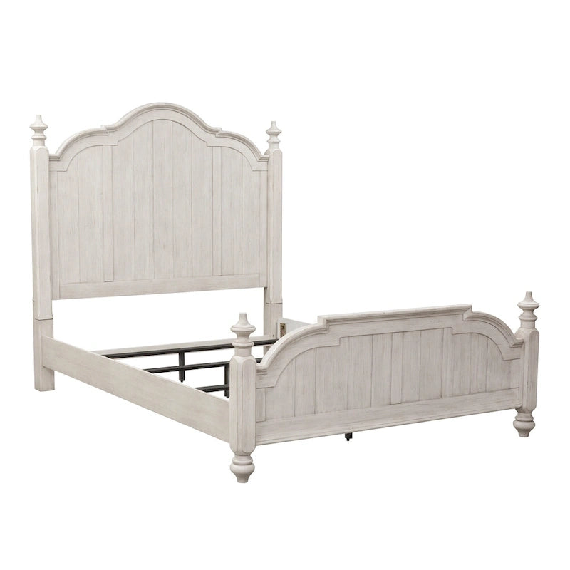 Farmhouse Cottage Queen Poster Bed â€?Antique White with Chestnut Tops