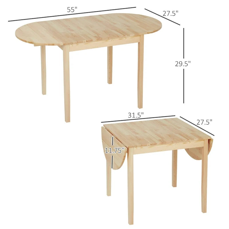 HOMCOM 55 massief houten keukentafel, klaptafel voor kleine ruimtes, opvouwbare eettafel