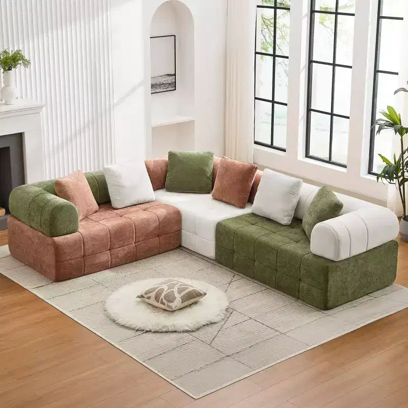 280 cm brede modulaire 4-zitsbank van chenille in colorblock-stijl met gebogen armleuningen