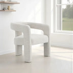 Side Dining Chair Set of 2, Textured Off White Boucle, Curved Back