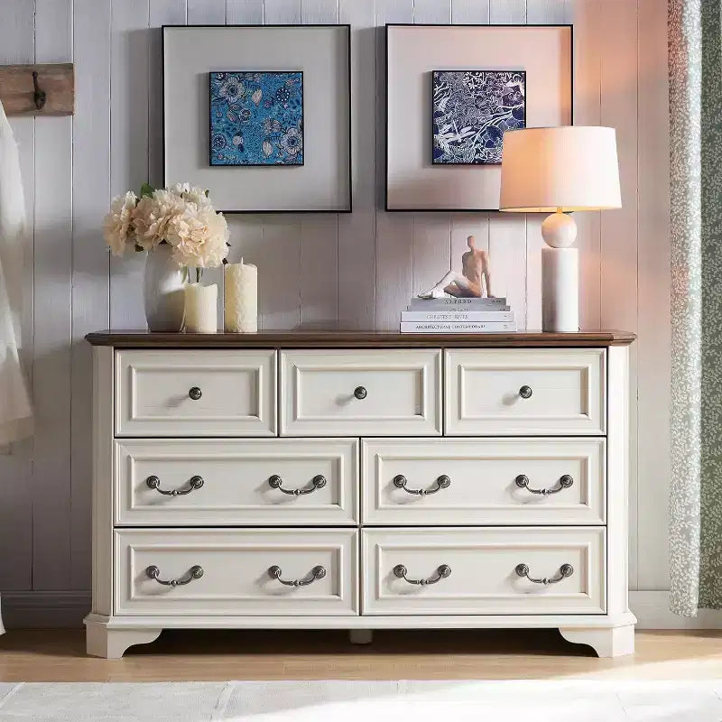 54-inch ladekast met 7 lades voor de slaapkamer, vintage rustieke brede ladekast voor de woonkamer en hal