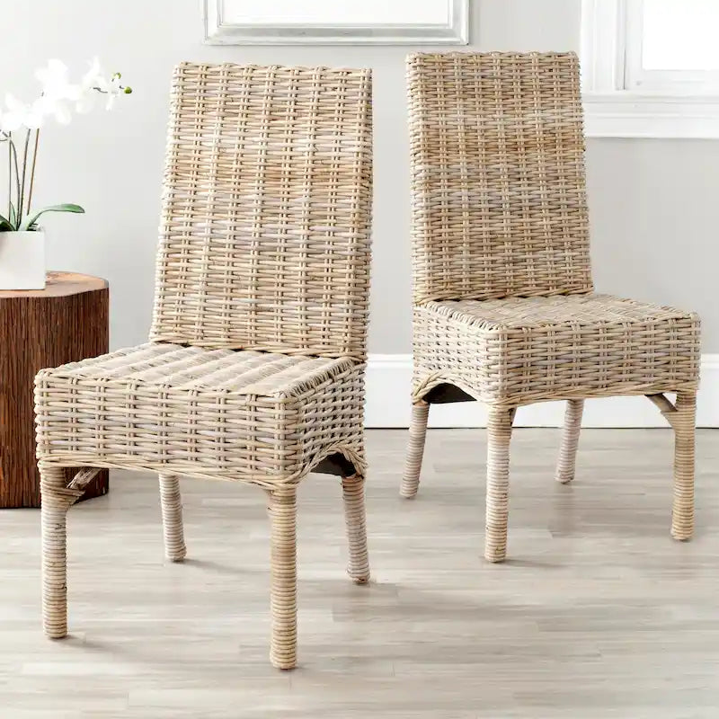 SAFAVIEH Karyl Eetkamerstoel van Onbehandeld Natuurlijk Rotan (Set van 2) - 18.5 x 18.5 x 38.1 - 19Bx19Dx38H