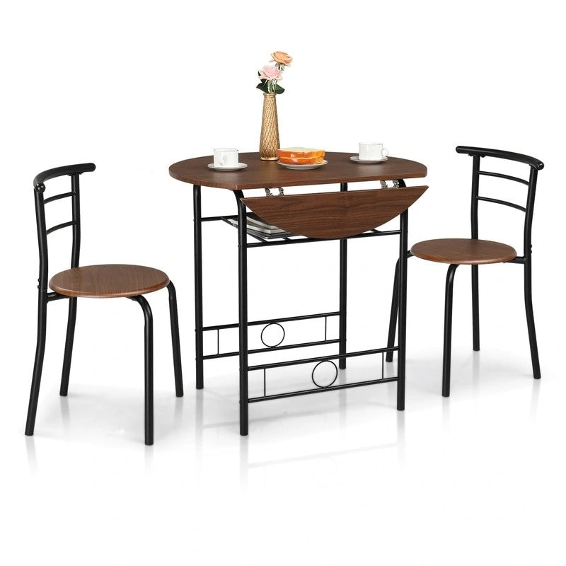 Eettafel met neerklapbaar blad van 80 cm voor kleine ruimtes, kleine keukentafelset voor 2 personen