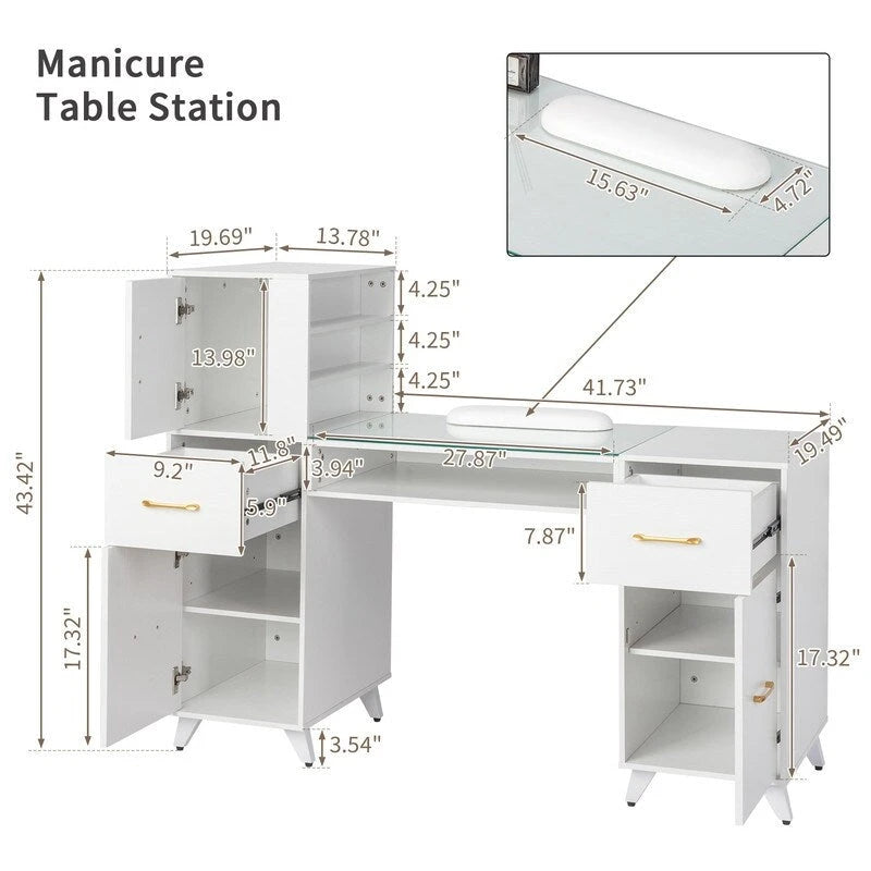 Computerbureau van 55 inch met planken, laden en kastje