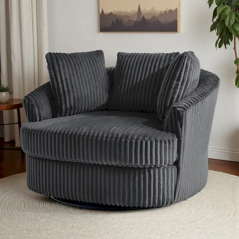 Oversized 43" B brede pluche fluwelen draaibare tonvormige stoel met verzonken armleuningen