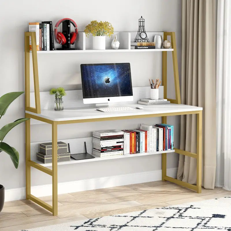 47 Inch Modern Computer Desk with Hutch and Bookshelf