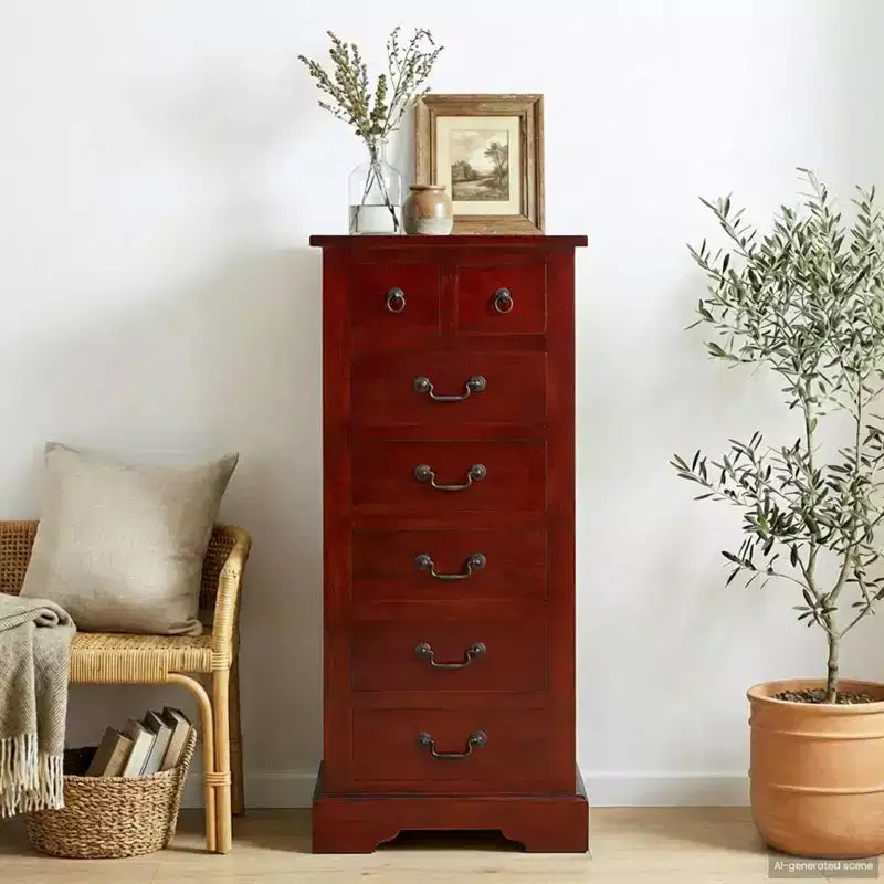 Chest of Drawers, Brown Solid Mahogany Wood, 17.72 x 13.78 x 39.57