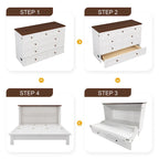 Solid Pine Murphy Bed Chest with Charging Station and Large Storage Drawer