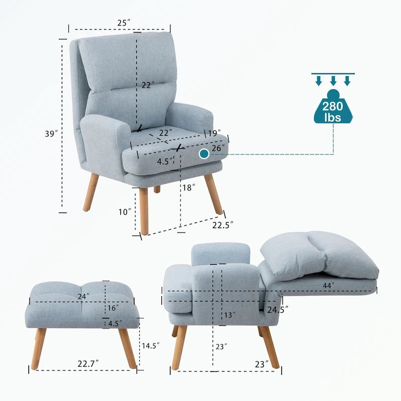 Fauteuil met voetenbank, met verstelbare rugleuning