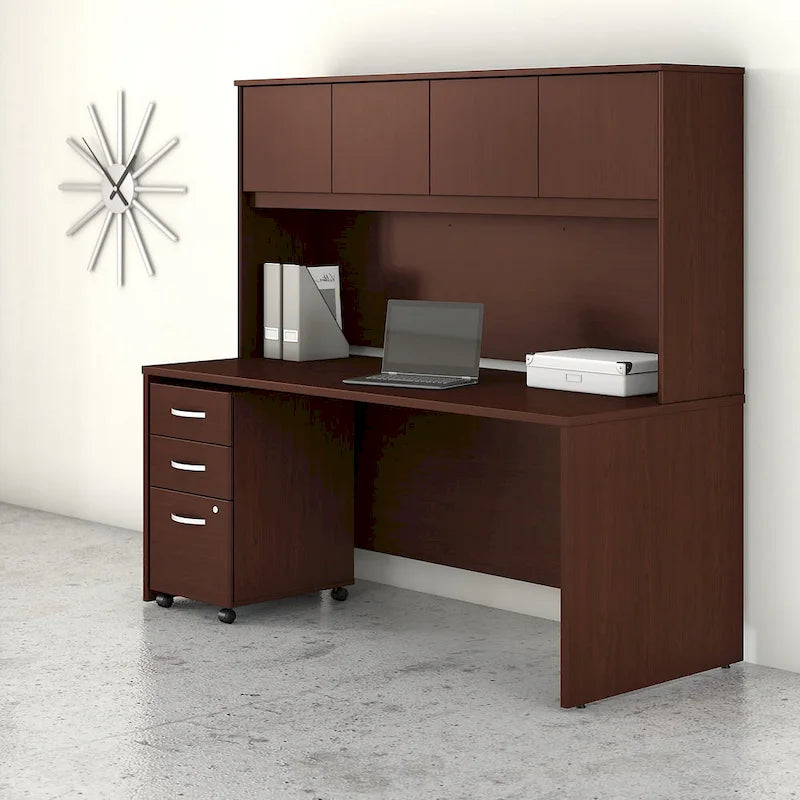 72-inch bureau met bovenkast en mobiel ladekastje met 3 laden