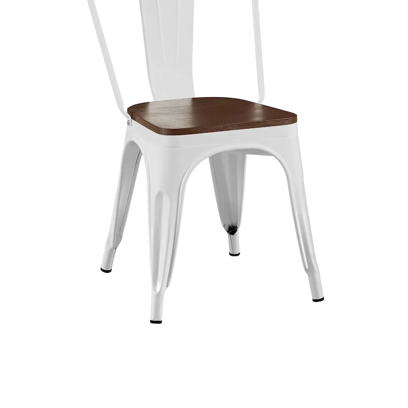 Wooden Seat Industrial Metal Stackable Dining Chair Set