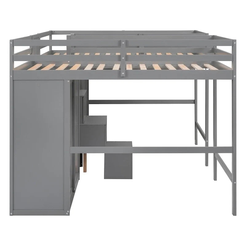 Double Twin Loft Beds with Wardrobes and Staircase